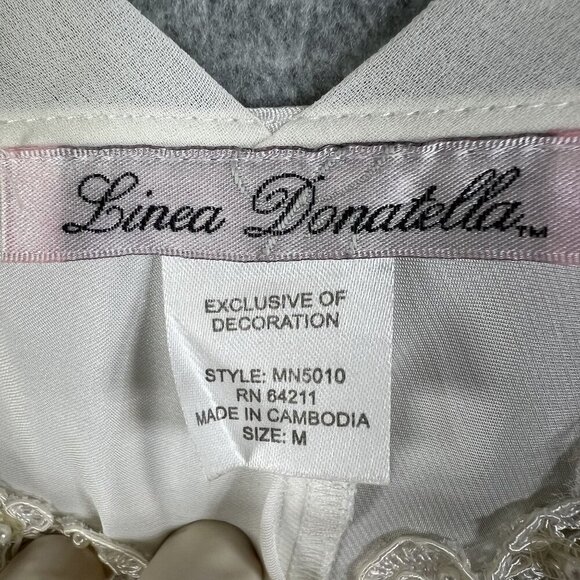 Linea Donatella Womens M White Cream Lace Coquette Satin Slip Dress Chiffon Trim - Picture 11 of 16